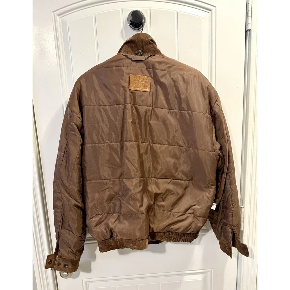 Levis Bomber Suede Leather Jacket Mens L 42 Brown Western Wear Lined 90s Vintage